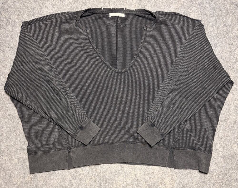 We The Free Shirt Womens Medium Gray Slouchy Dolman Long Sleeve Waffle Knit Top